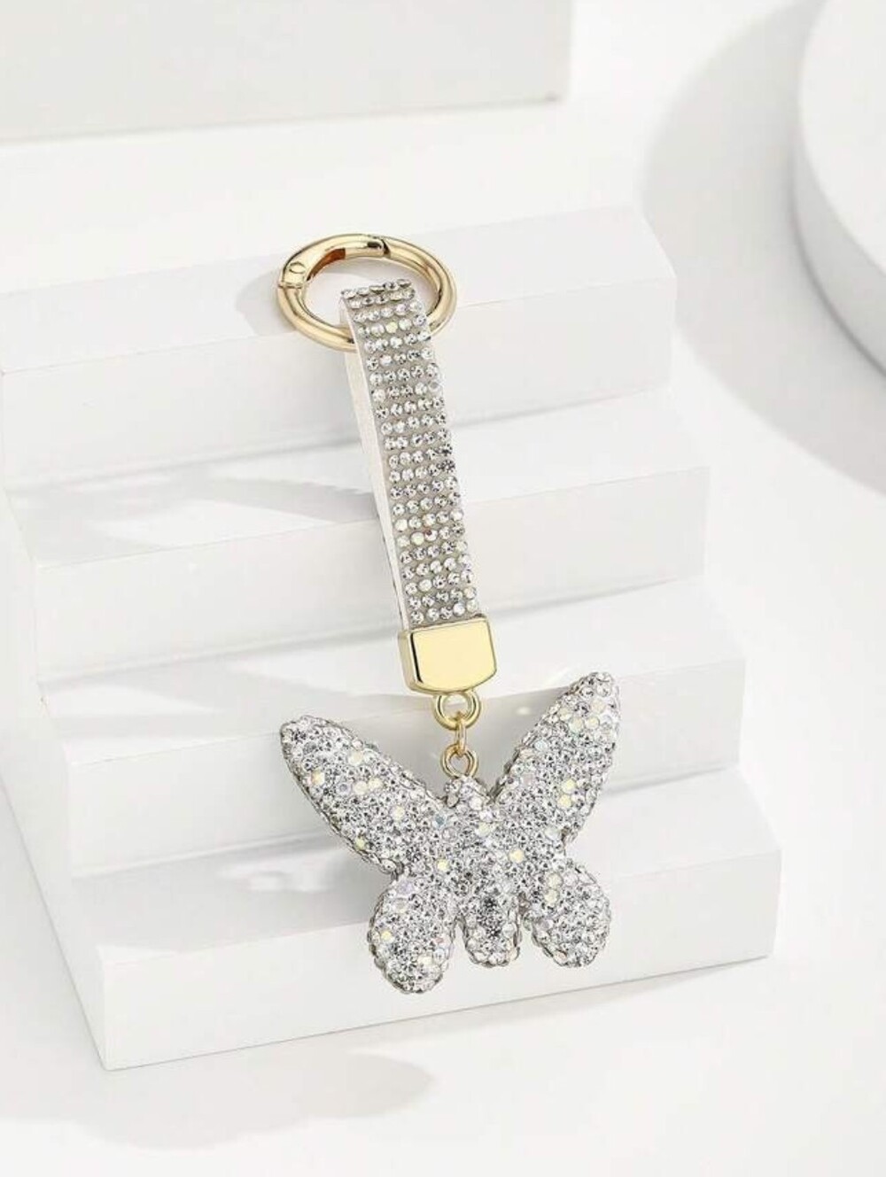 Rhinestone Butterfly Keychain / Bag Charm Purse Accessories Silver Diamond